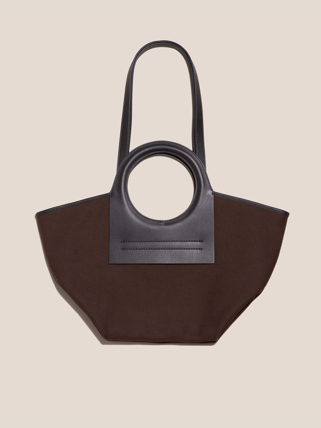 CALA S - Leather-trimmed Canvas Tote Bag - Dark Brown/Charcoal