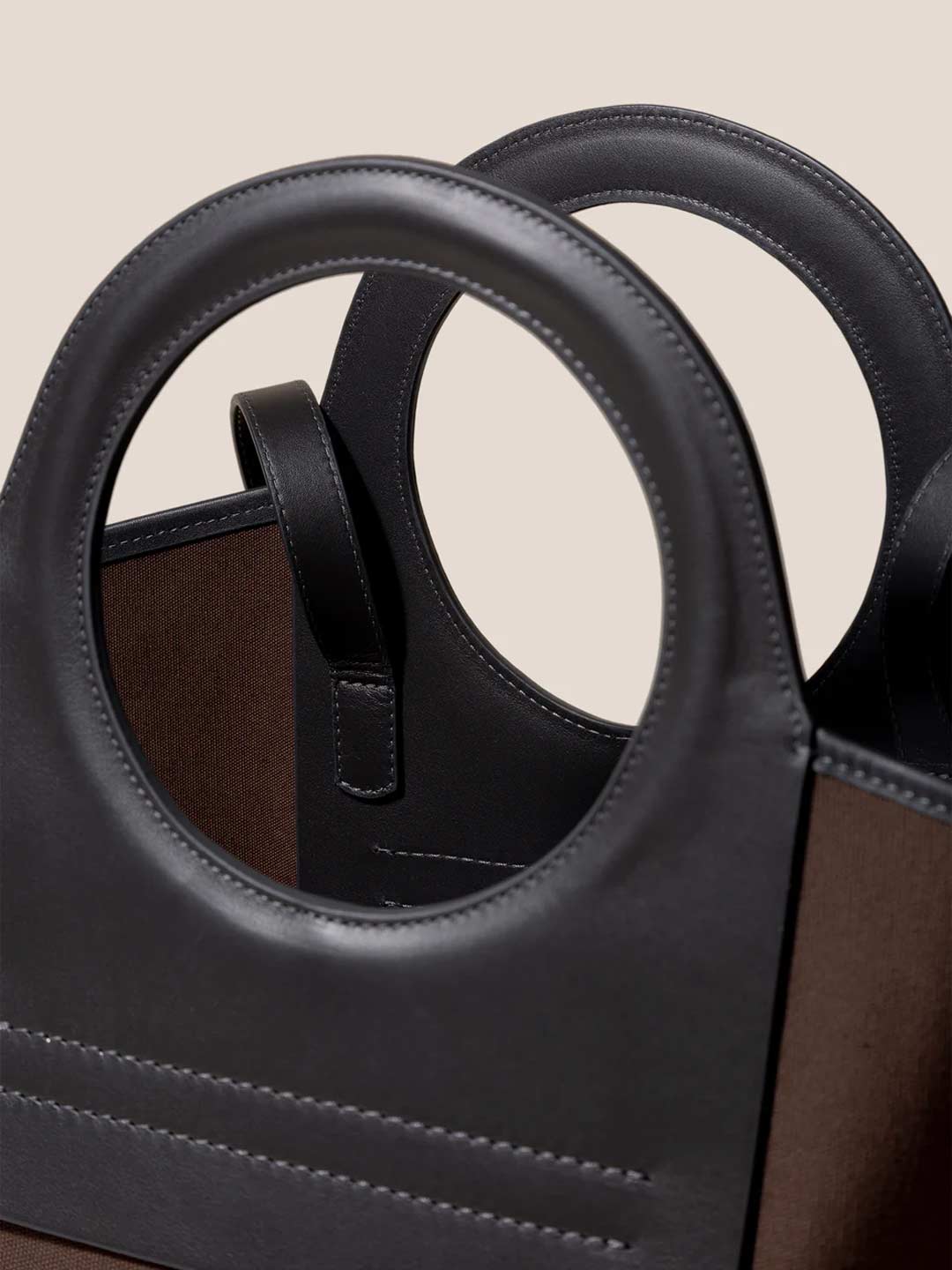 CALA S - Leather-trimmed Canvas Tote Bag - Dark Brown/Charcoal