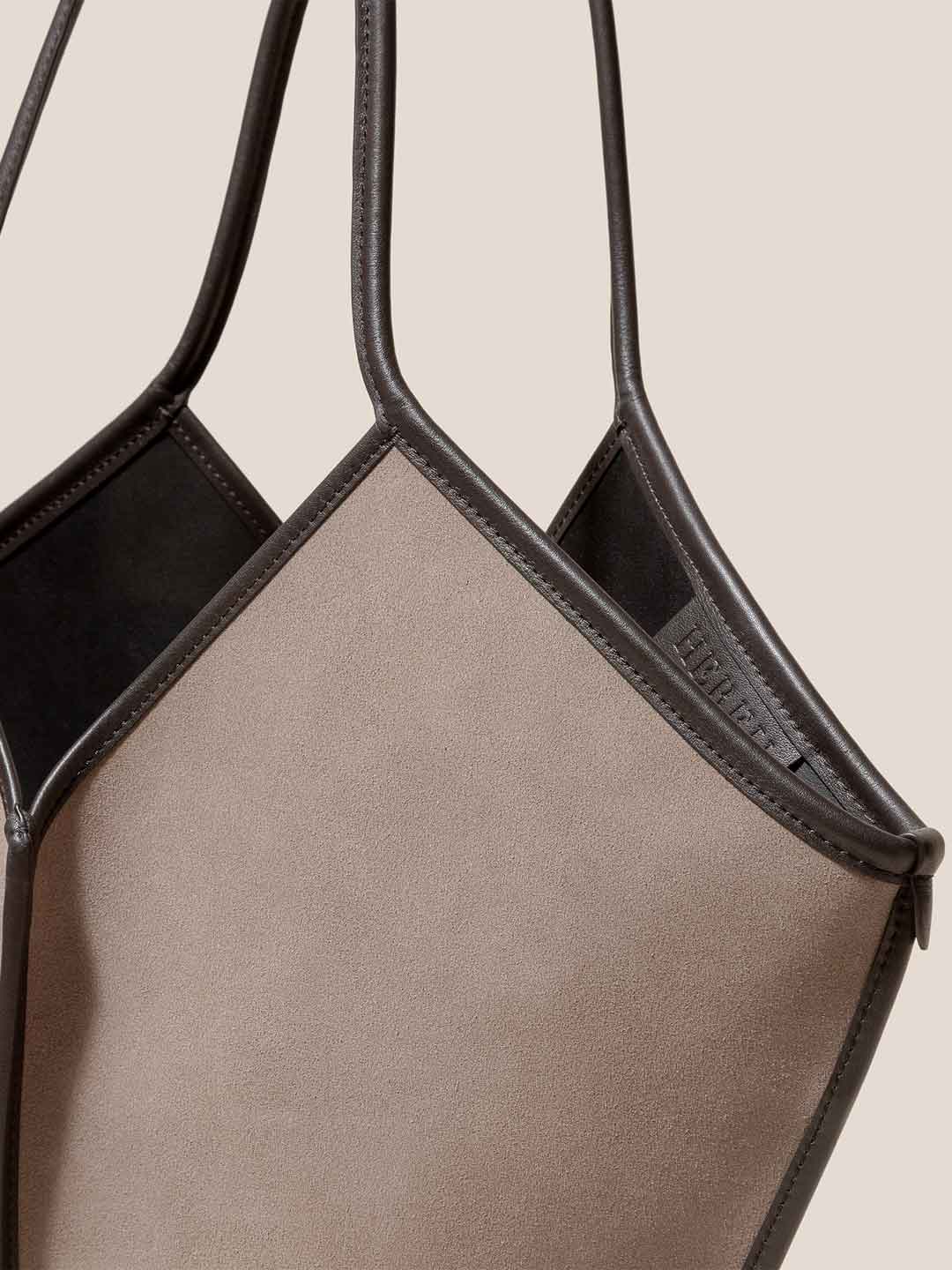 CALELLA SUEDE - Calf Suede Tote Bag - Grey/Dark Brown