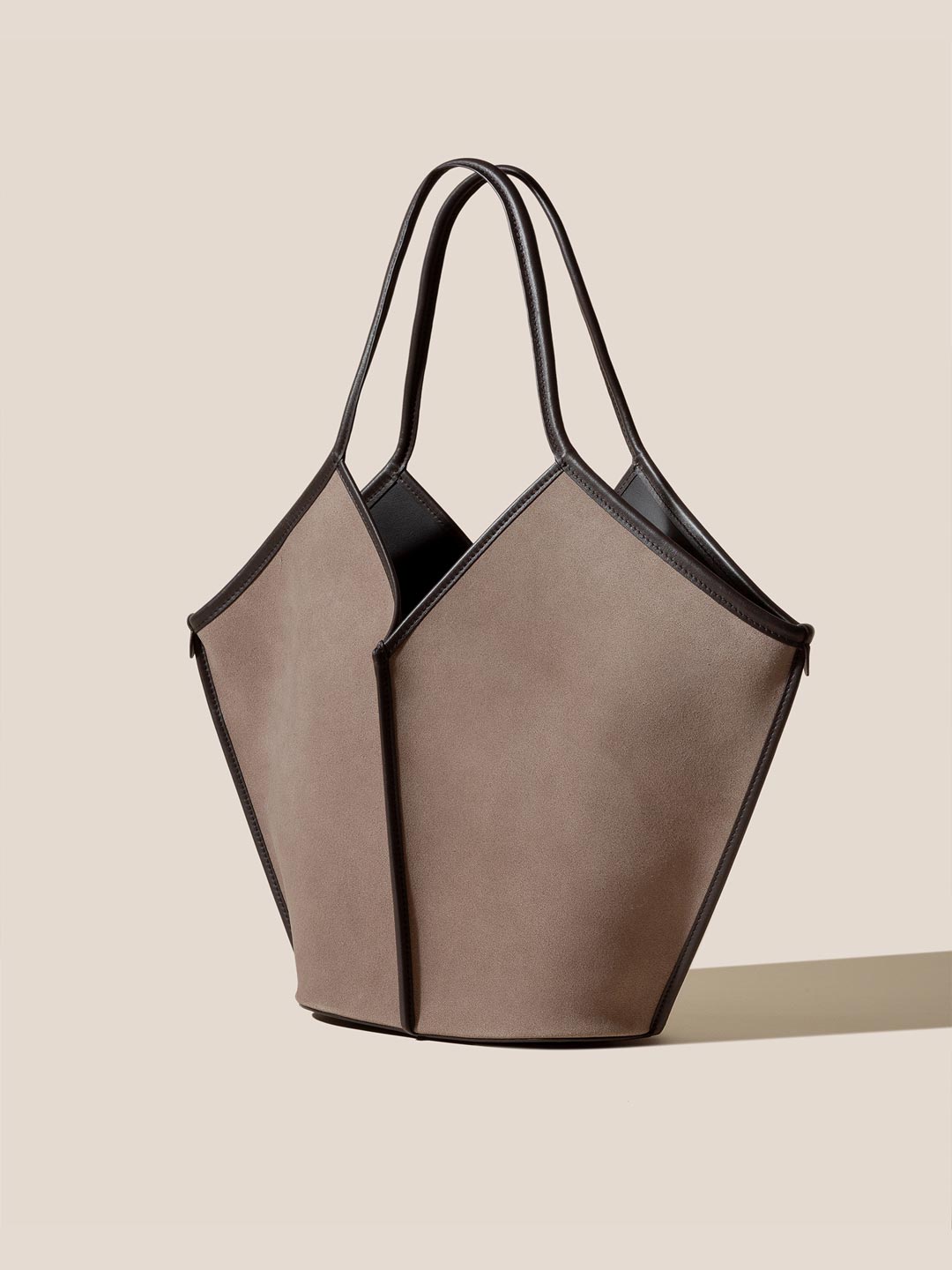 CALELLA SUEDE - Calf Suede Tote Bag - Grey/Dark Brown