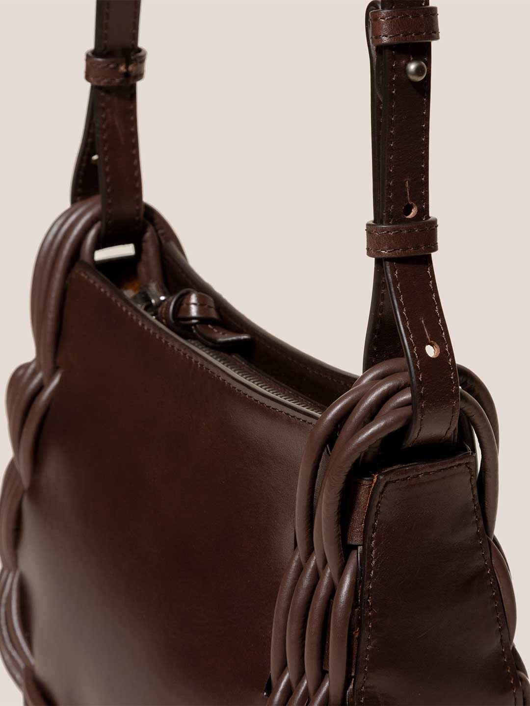 PINAR - Braided Detail Crossbody Bag - Dark Brown