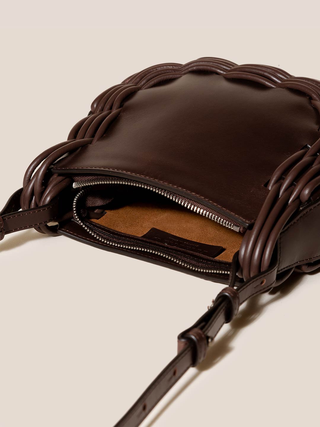 PINAR - Braided Detail Crossbody Bag - Dark Brown