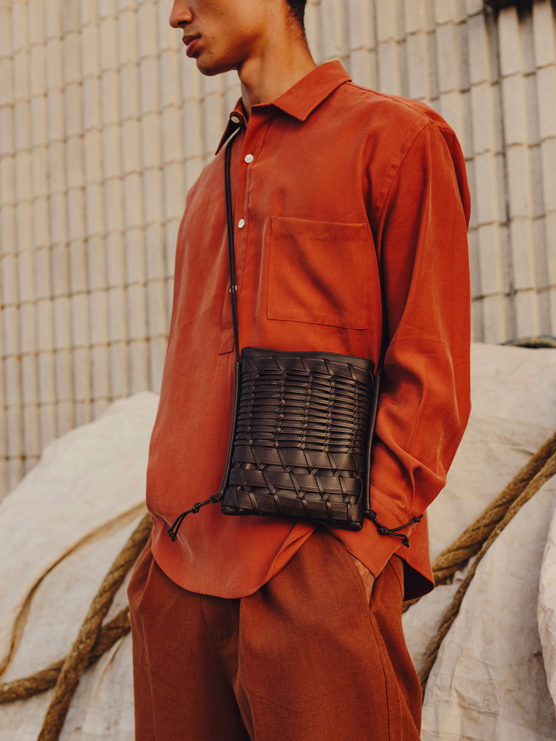 TRENA - Flat Square Crossbody Bag - Dark Brown