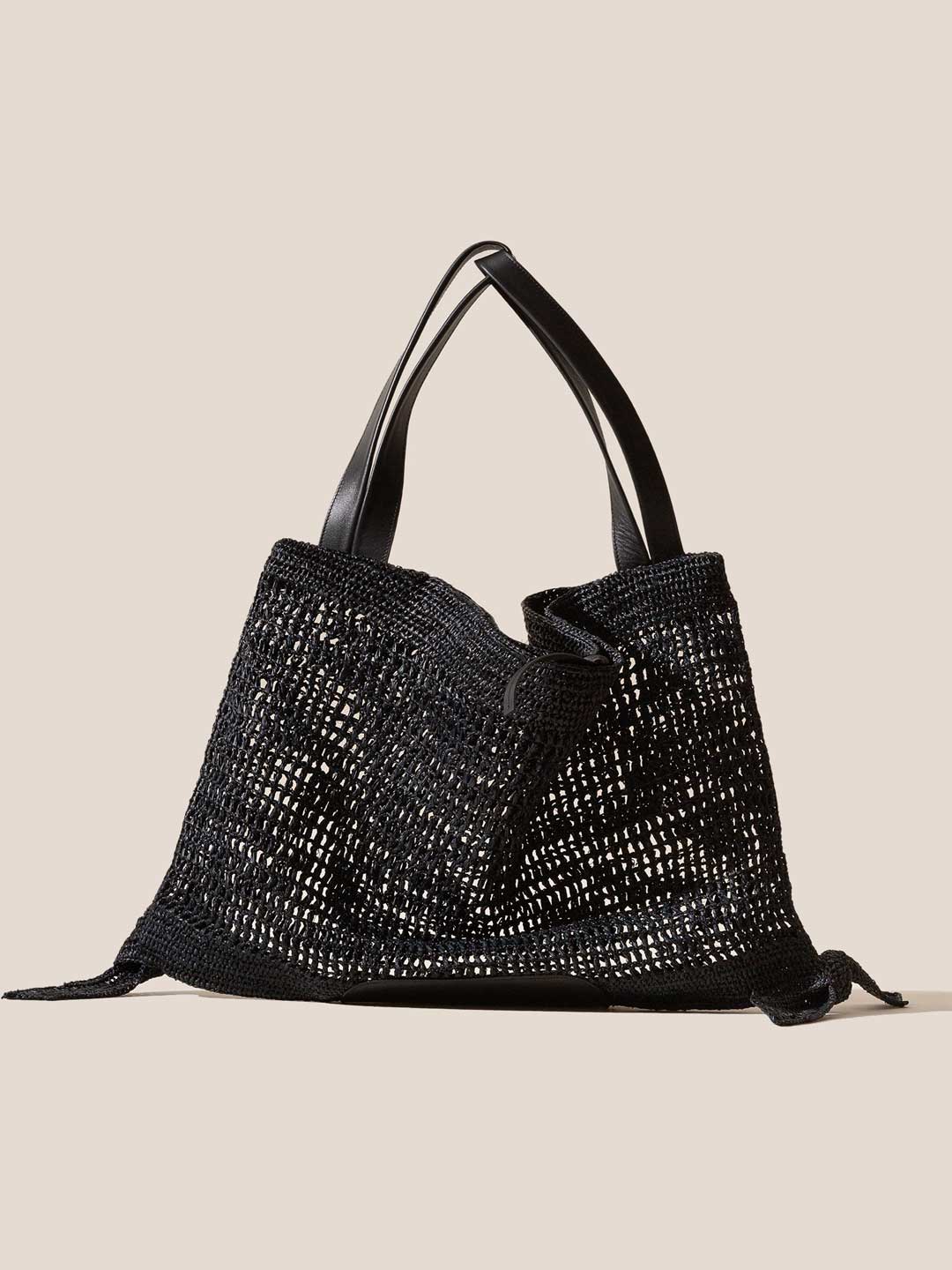 CADOR RAFFIA MESH - Slouchy Shoulder Bag - Black