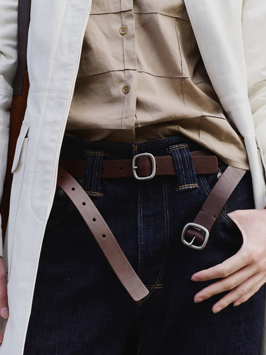 DOBLEC - Deconstructed Double Buckle Belt - Dark Brown