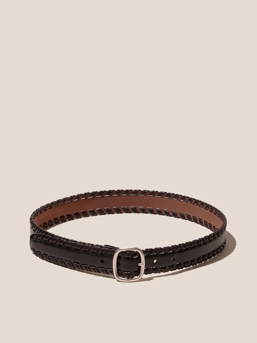 GREC - Whipstitch Detailed Belt - Dark Brown