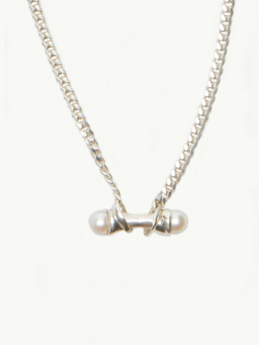 Barbell Pearl Necklace - Silver