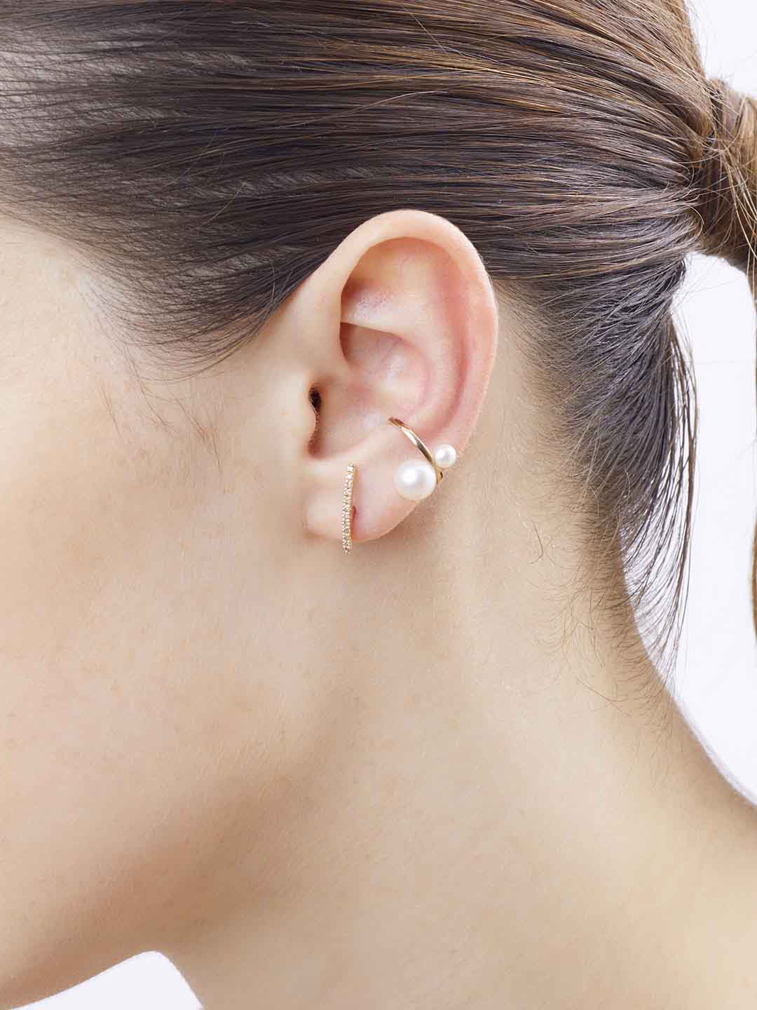 Double Pearl Ear Cuff - 10K Yellow Gold