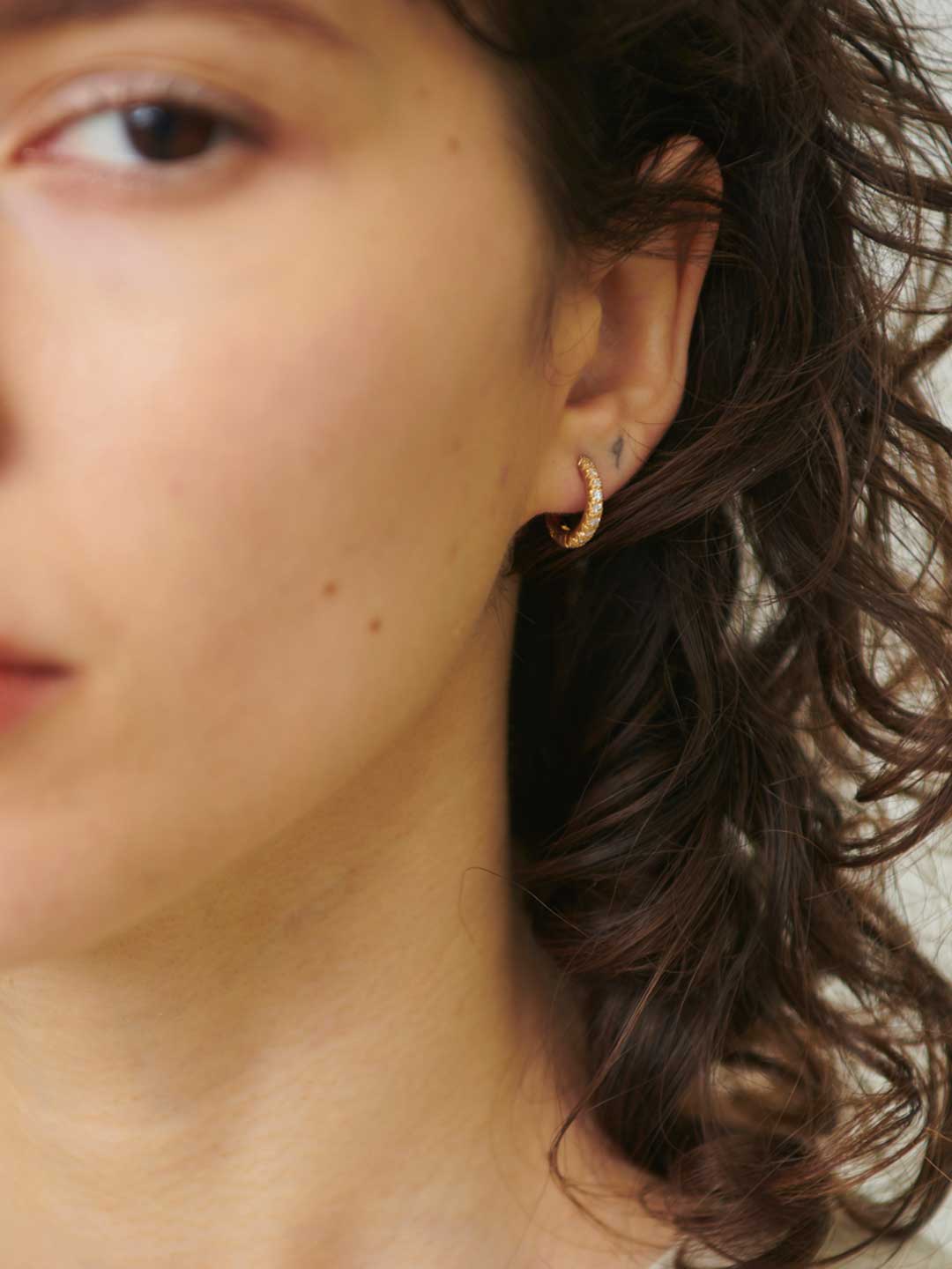 Humete Classic Diamond Pierced Earrings M - Yellow Gold