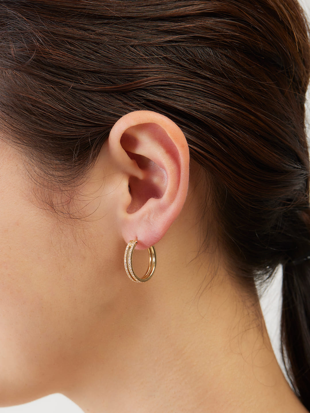 Two Lines Pierced Earring 20 / Diamond Upward - Yellow Gold