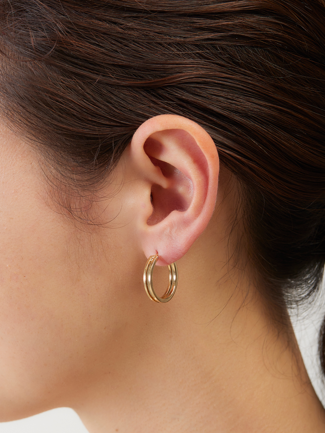 Two Lines Pierced Earring 20 / Plain Upward - Yellow Gold