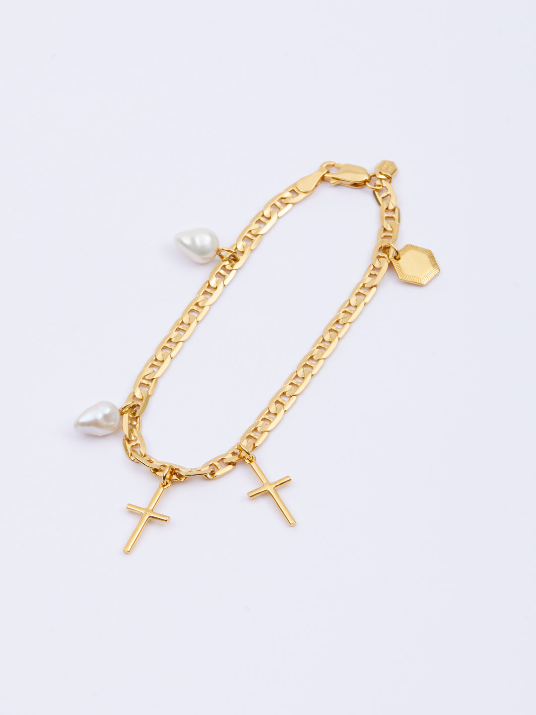 Cross Charm Bracelet Small - Yellow Gold