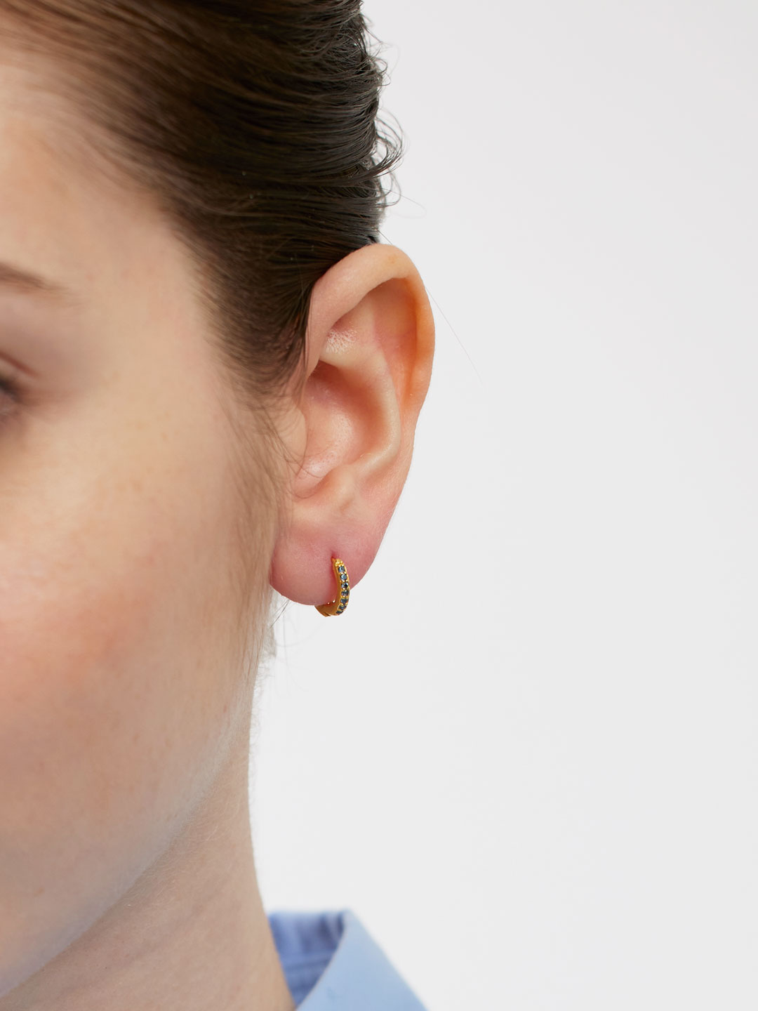 Mica 6 Blue Huggie Pierced Earring - Yellow Gold