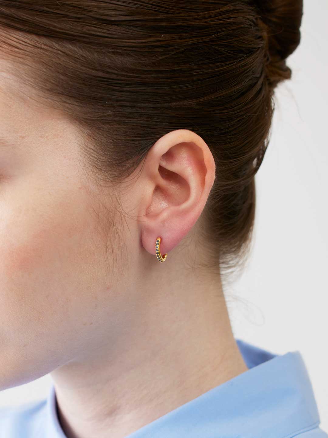 Mica 8 Blue Huggie Pierced Earring - Yellow Gold