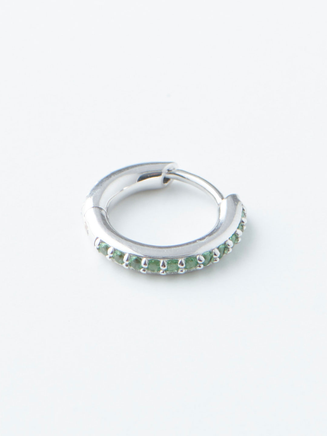 Mica 8 Green Huggie Pierced Earring - Silver