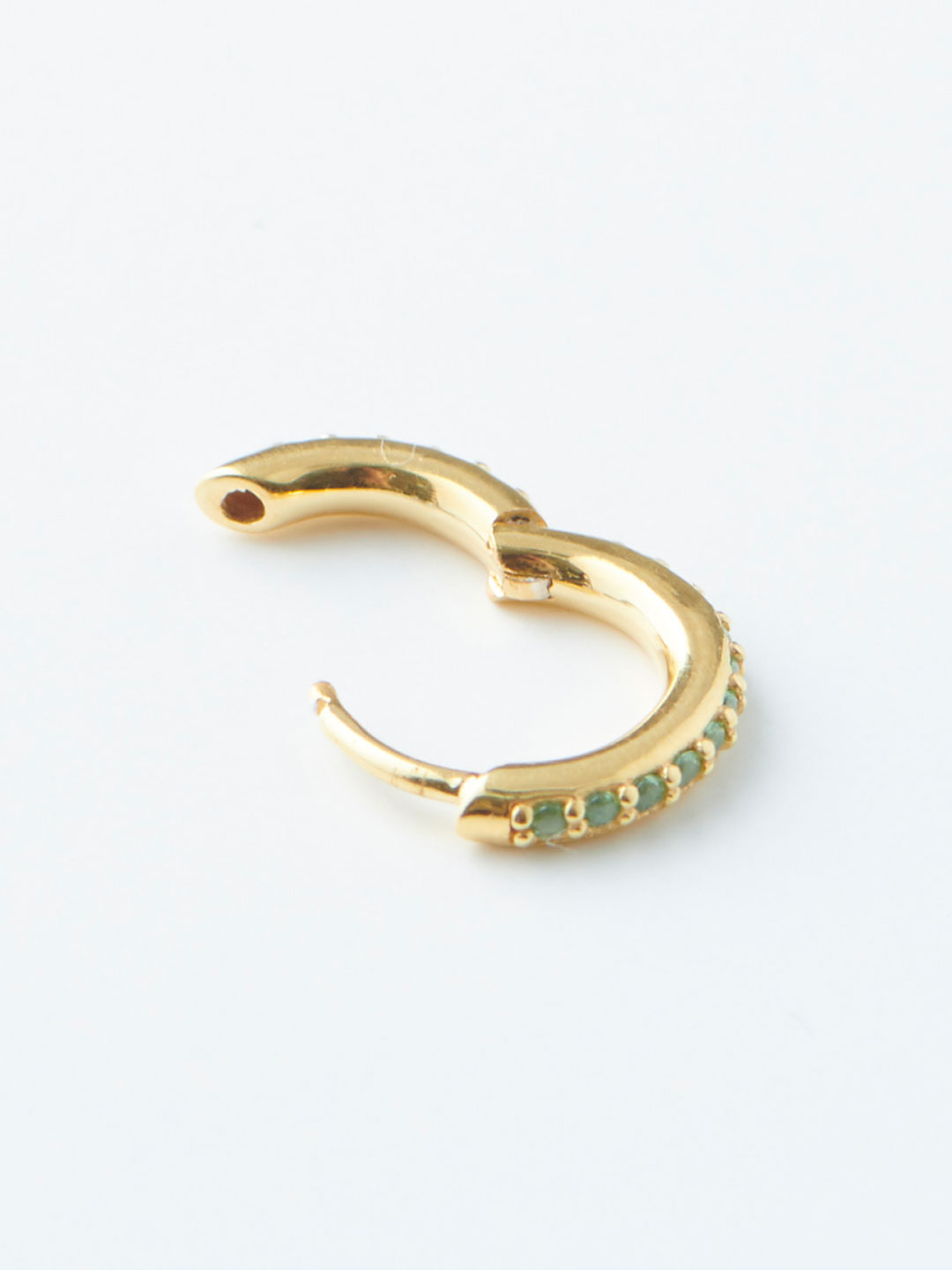 Mica 8 Green Huggie Pierced Earring - Yellow Gold