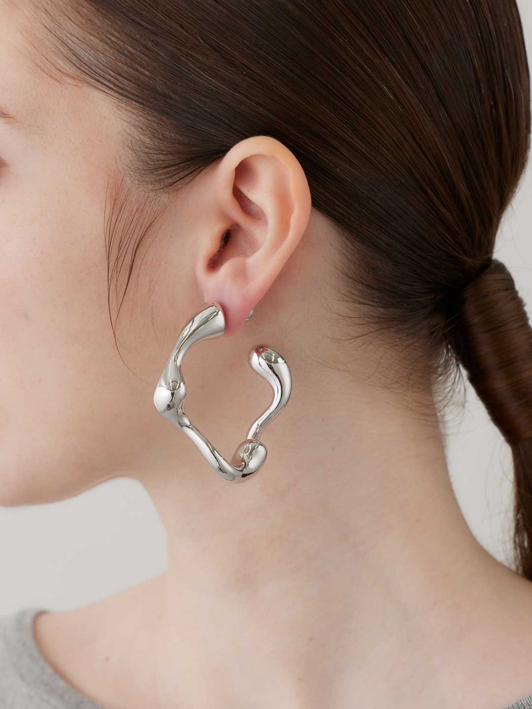 Splash Hoop Pierced Earring Large  - Silver