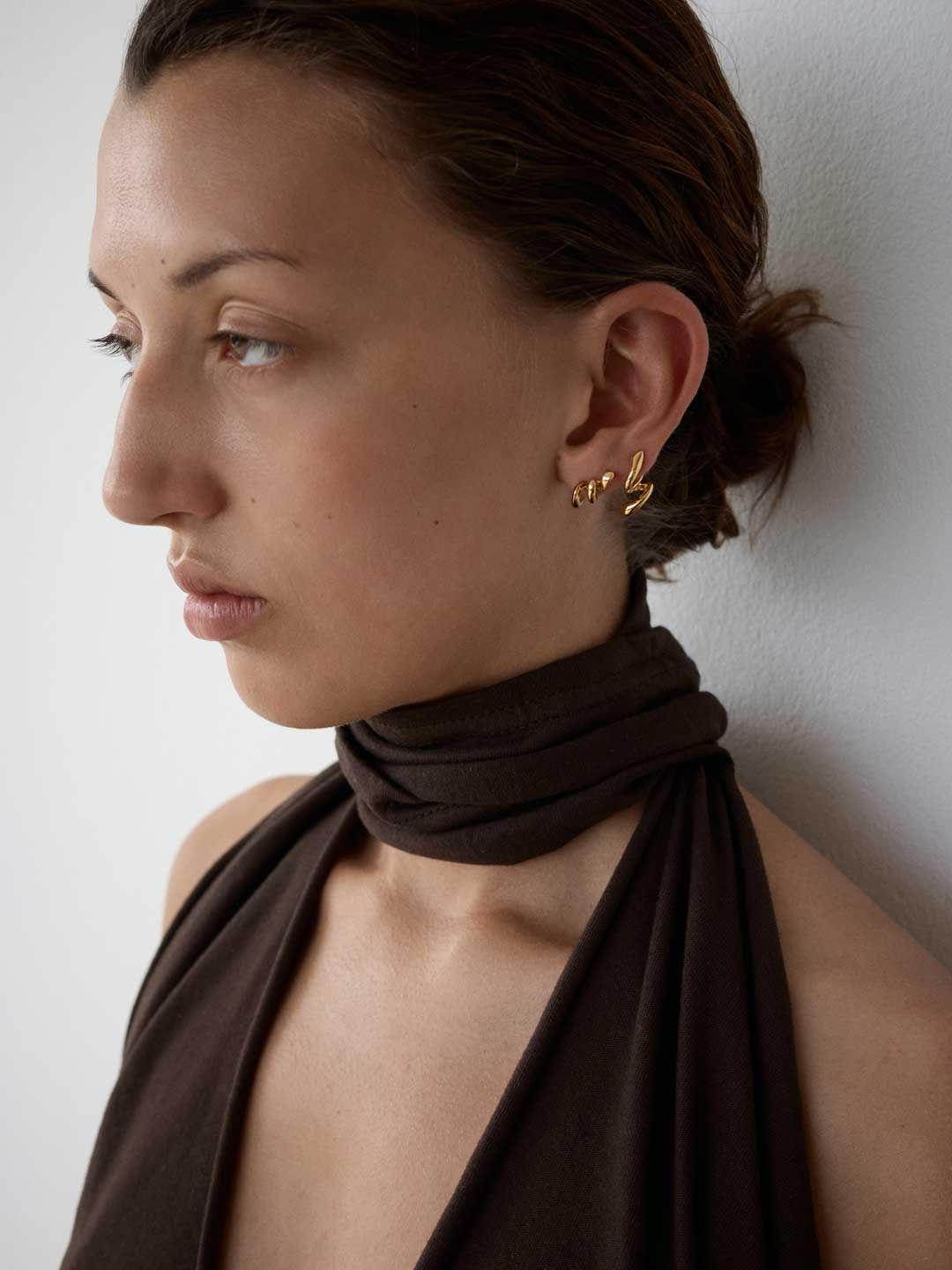 Coily Huggie Pierced Earring - Yellow Gold