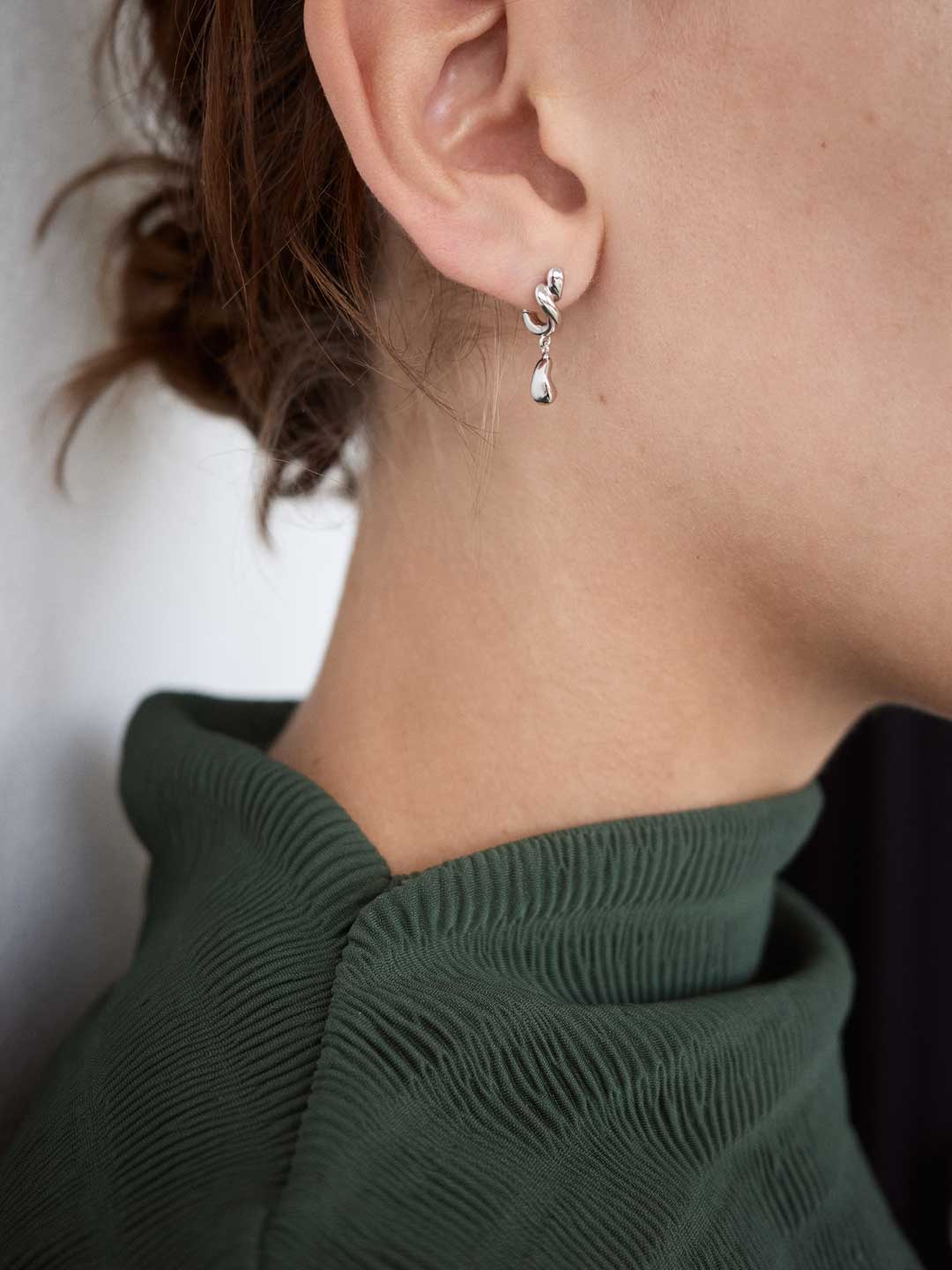 Whirl Drop Huggie Pierced Earring - Silver