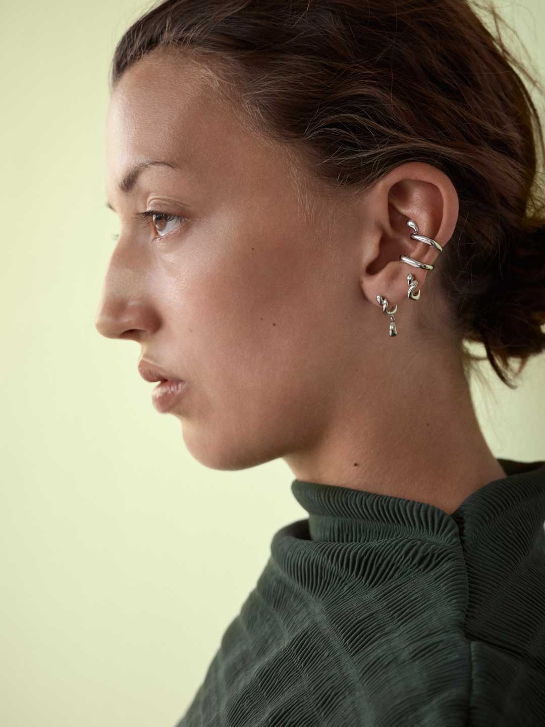 Whirl Drop Huggie Pierced Earring - Silver
