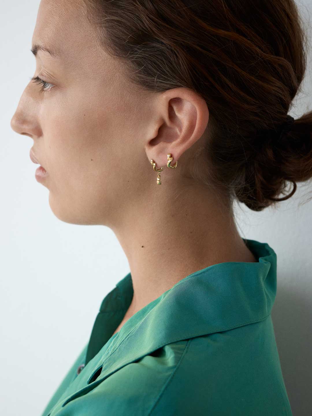 Whirl Drop Huggie Pierced Earring - Yellow Gold