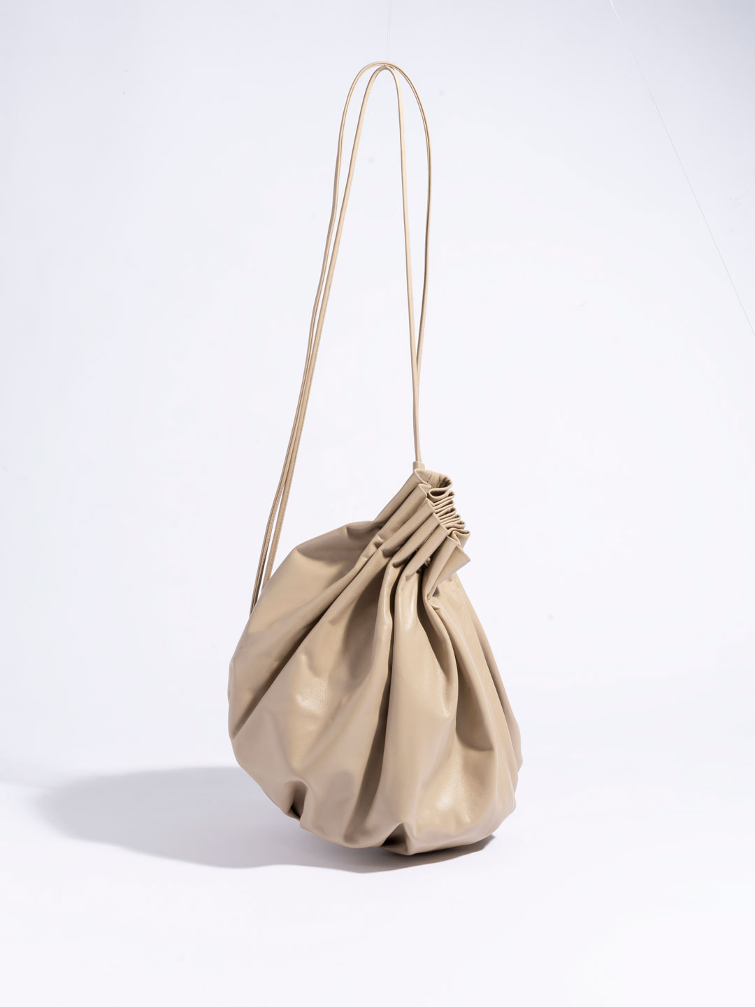 Pleated Soft Cylinder Crossbody  - Taupe