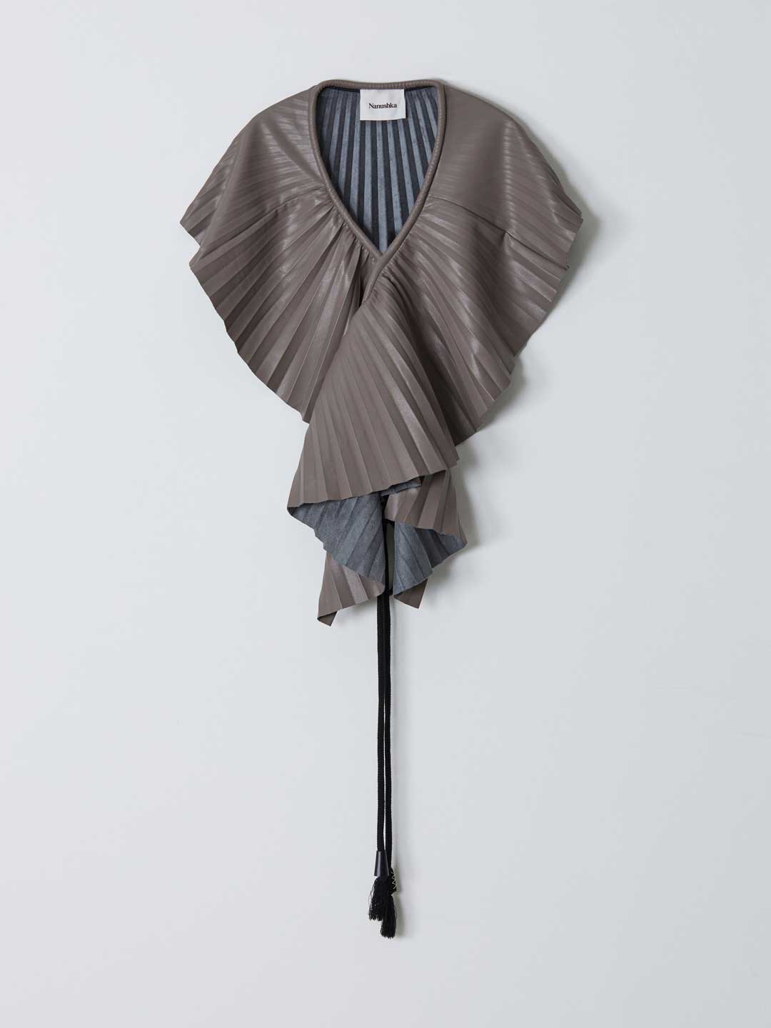 Sol Pleated Vegan-lether Top - Grey Beige