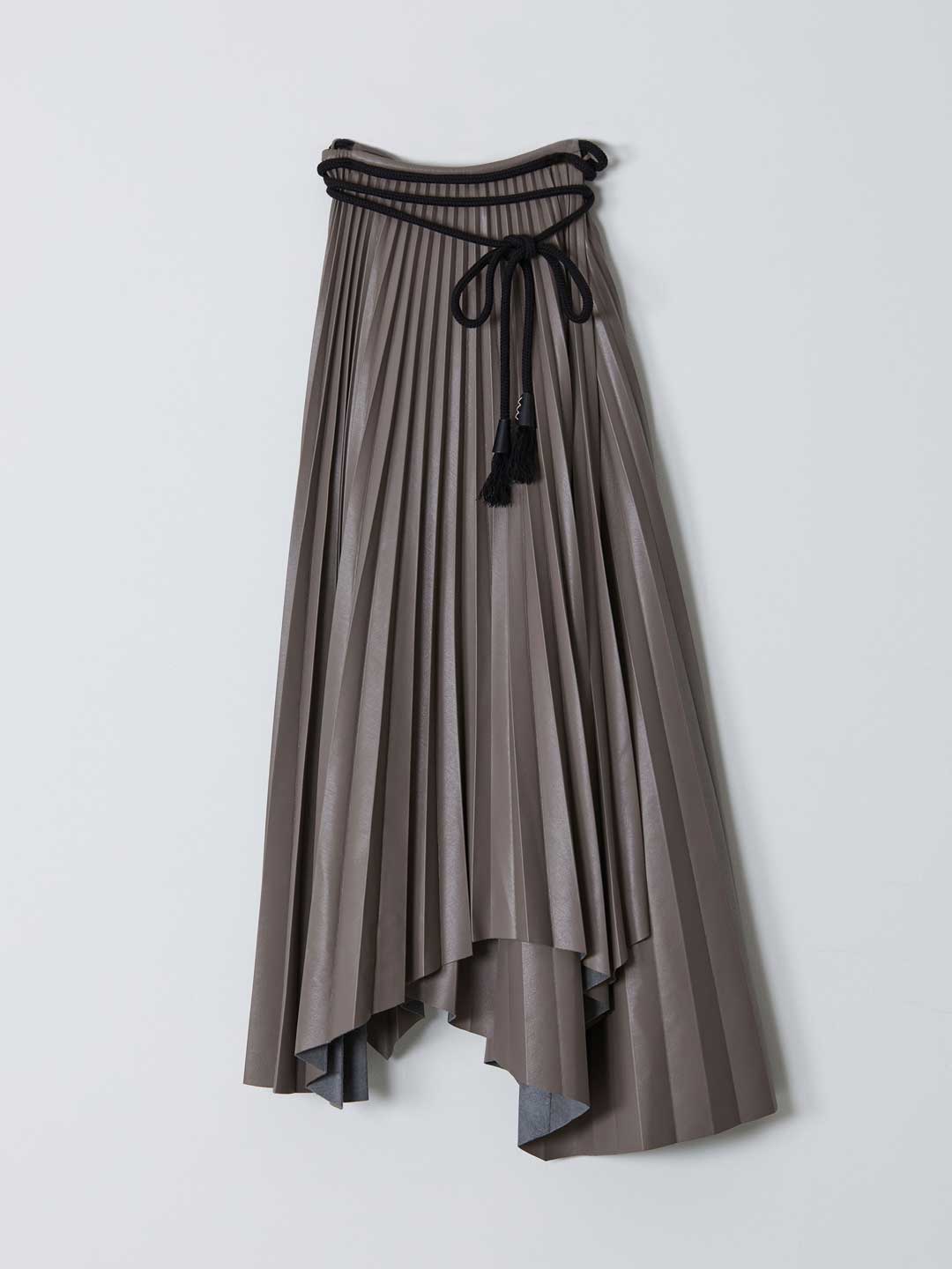 Beeja Pleated Vegan Leather Wrap Skirt - Grey Beige