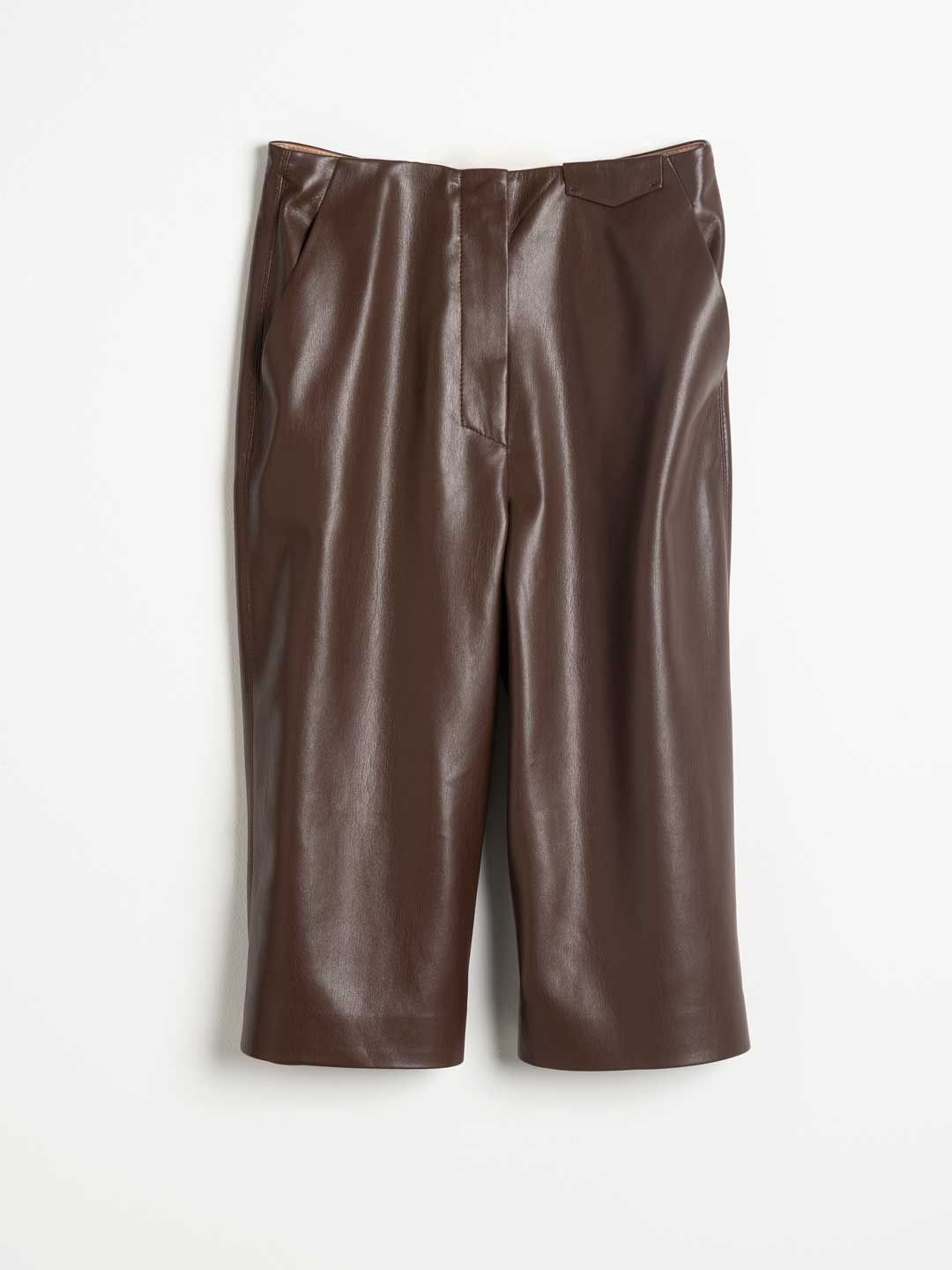 TAZU / Vegan Leather Knee-length Shorts - Dark Brown