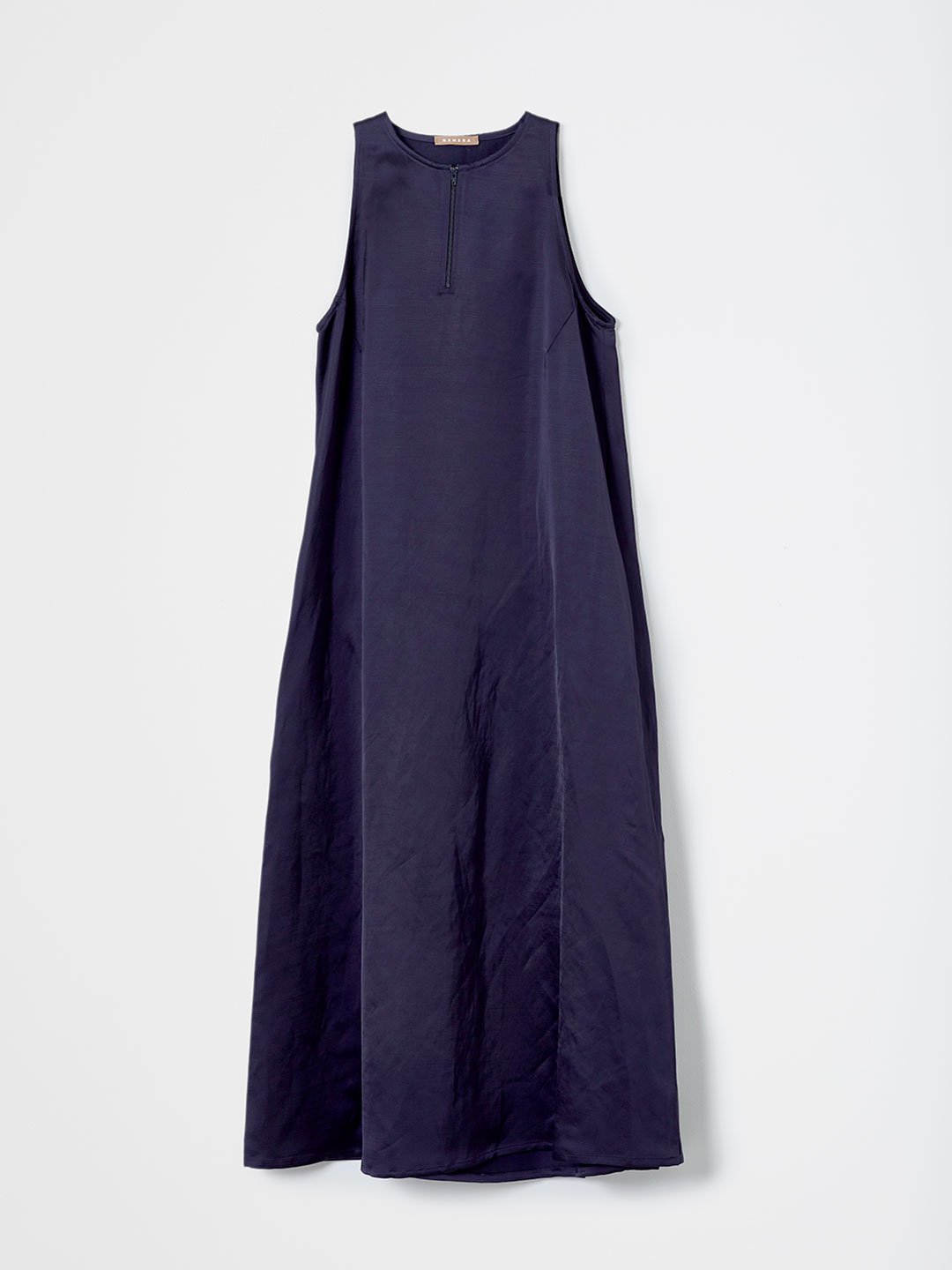 Satin Finish Viscose Sleeveless Dress - Navy