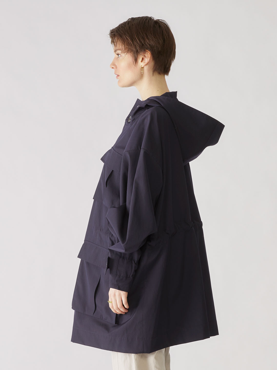 Wool Silk Utility Coat - Navy