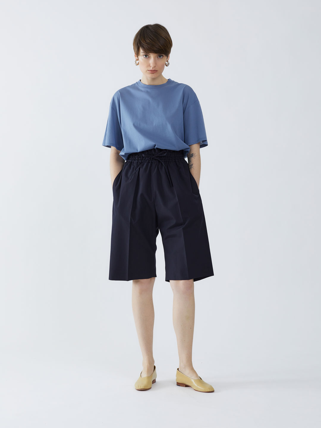 Wool Silk Shorts - Navy