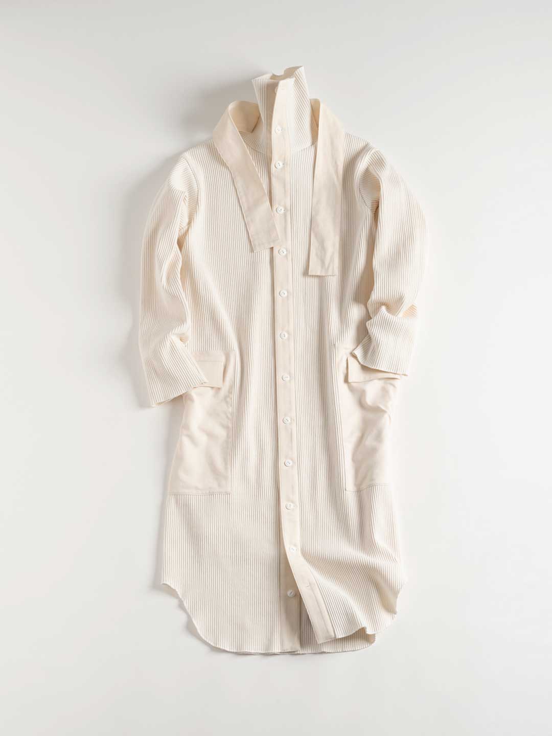 No.0266 Cotton Woven Rib High Neck Dress - Off White