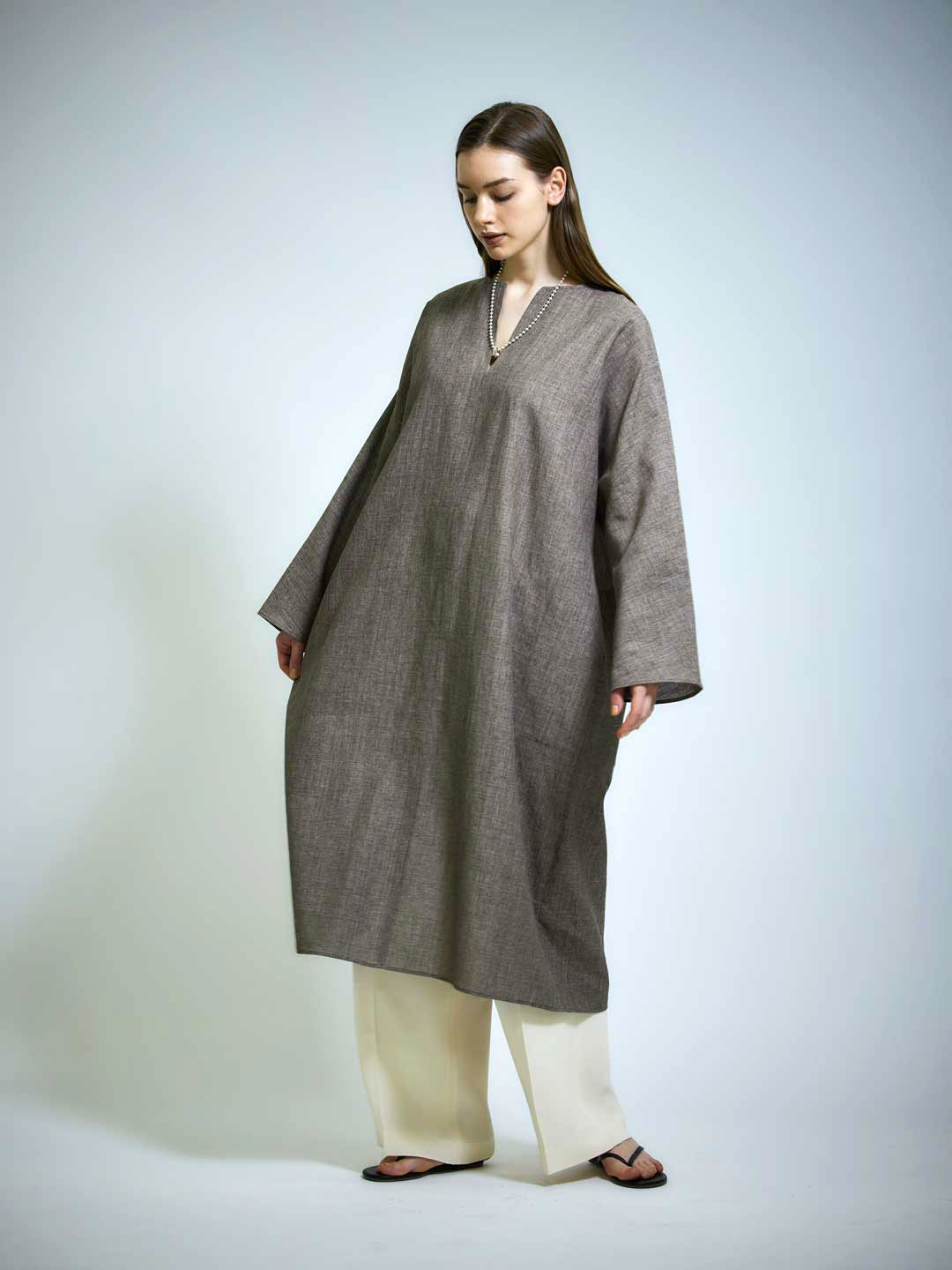Linen Wool Dress - Brown