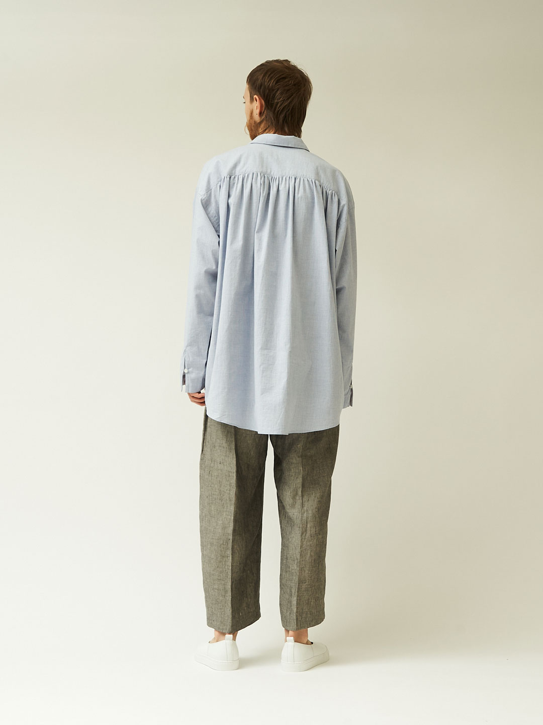 Cotton Gatherd Pull-Over Shirt - Light Blue