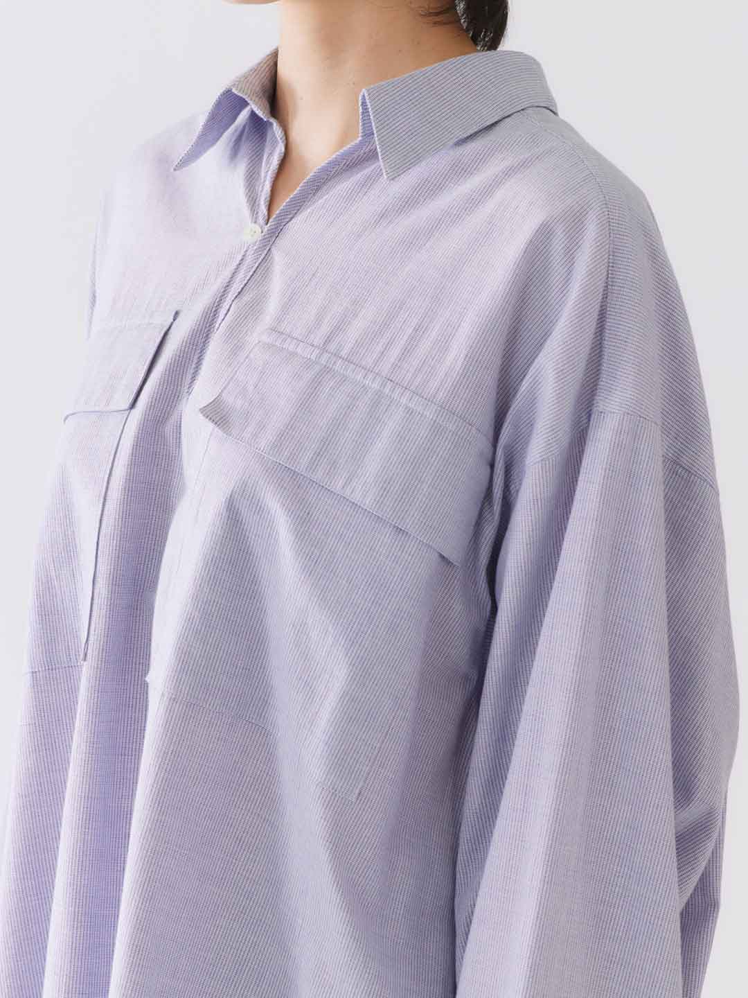 Cotton Gatherd Pull-Over Shirt - Light Blue