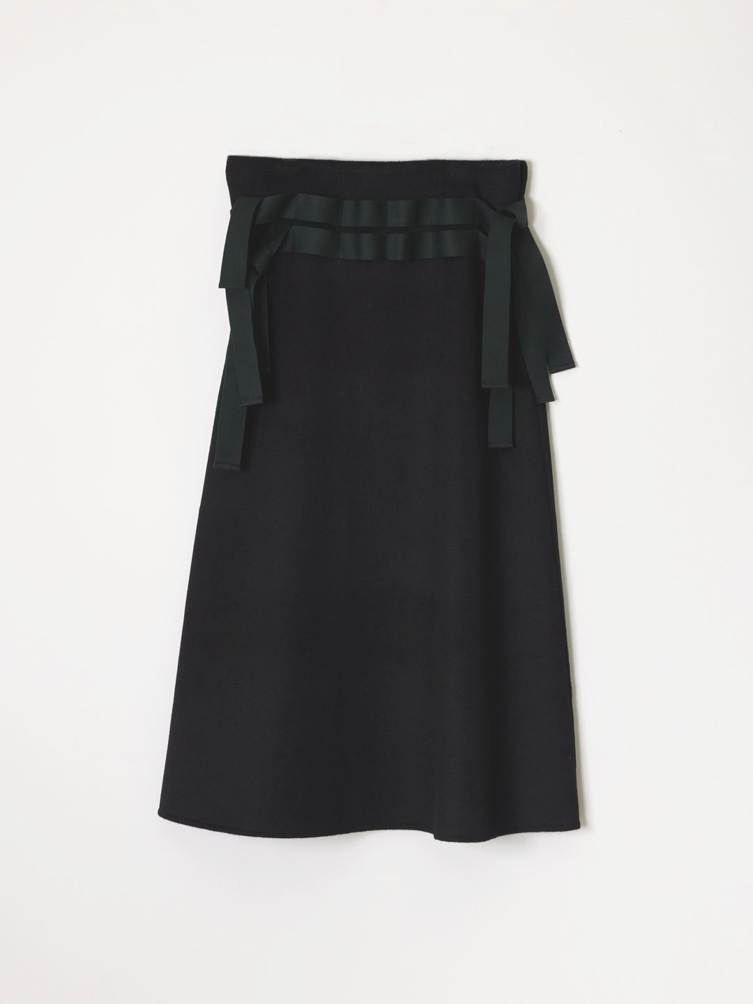 No.0337 Cashmere Wool Rever Belted Skirt - Black