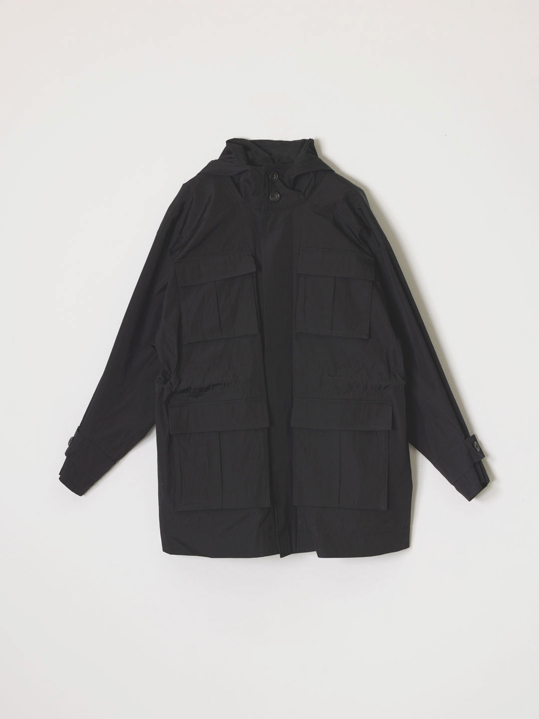 No.0339 Wool Silk Utility Coat With Liner - Black
