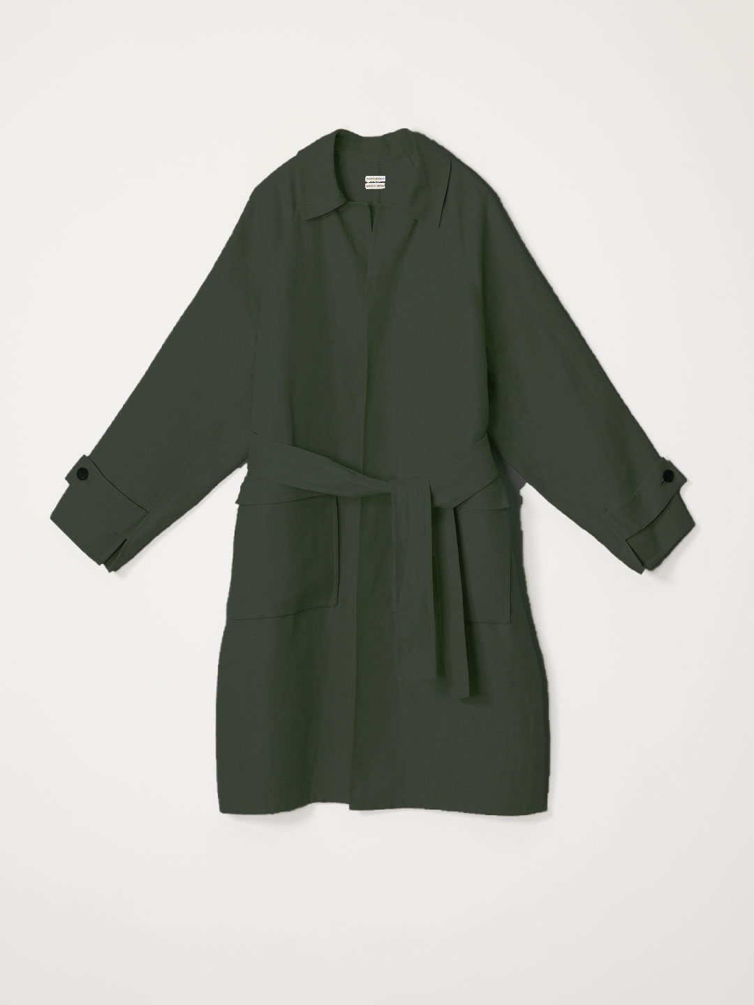 No.0369 Linen Rever Raglan Coat - Moss