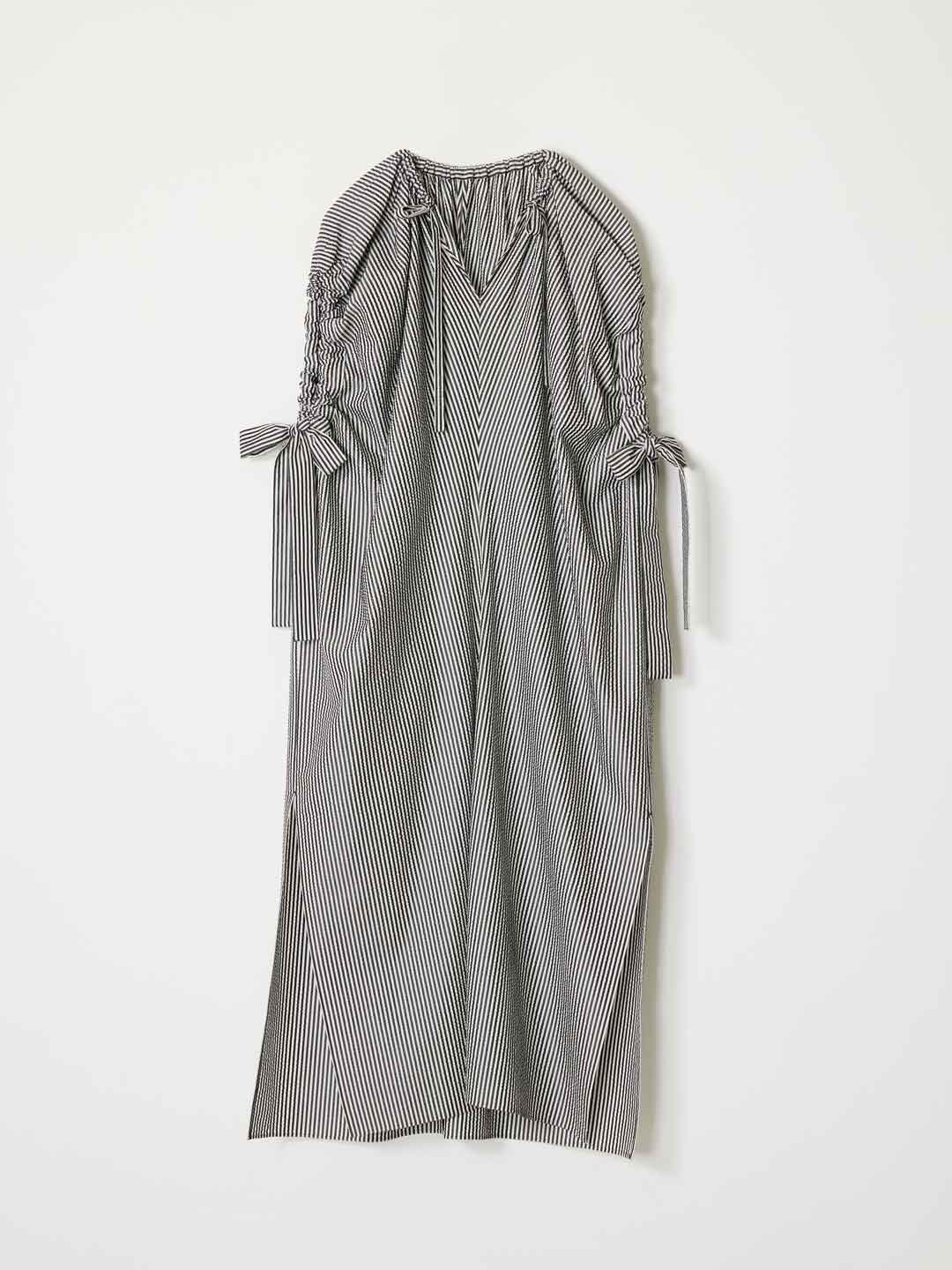 No.0382 Cotton Silk Seersucker Dress - Stripe