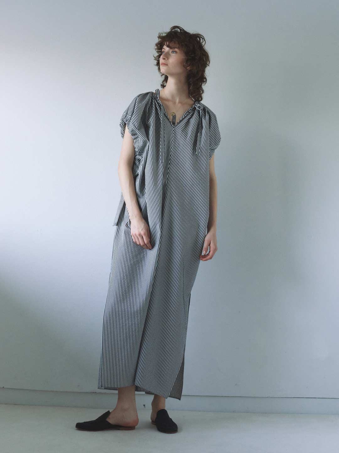 Cotton Silk Seersucker Dress - Stripe