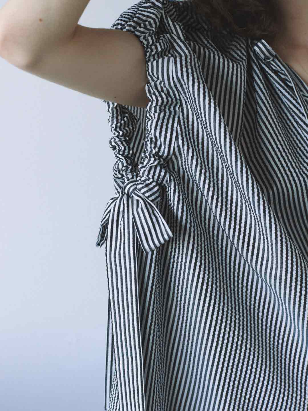 Cotton Silk Seersucker Dress - Stripe