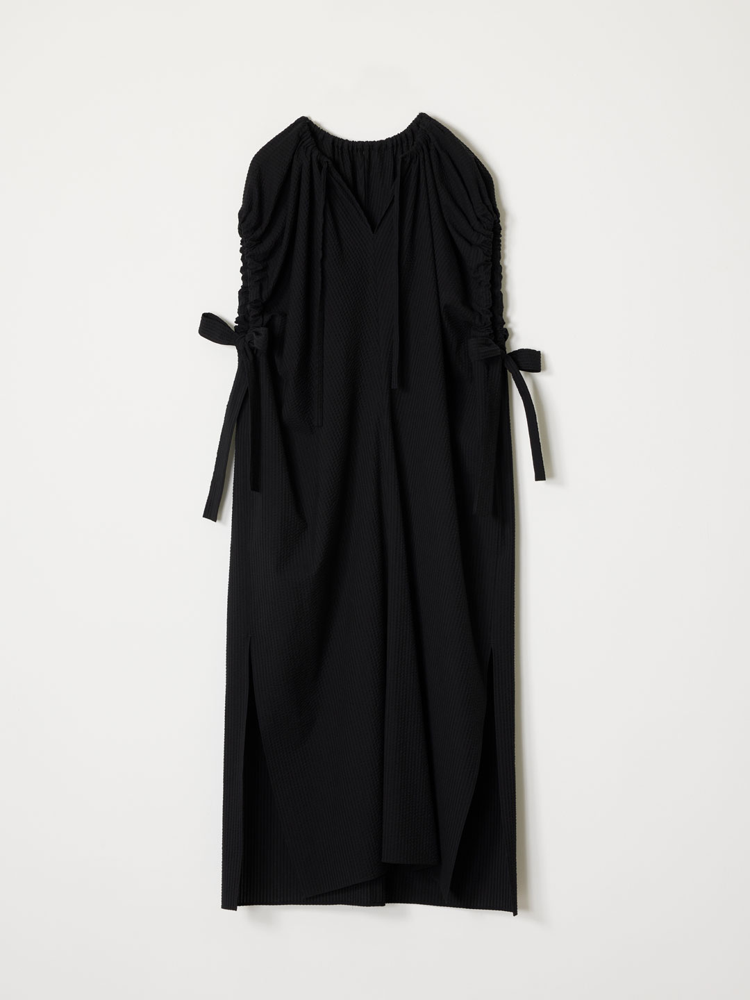 No.0382 Cotton Silk Seersucker Dress - Black
