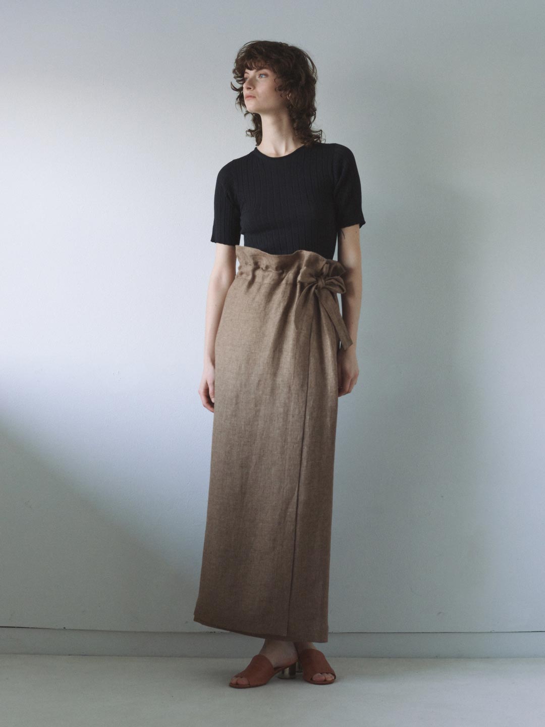 Linen Wrap Skirt - Brown