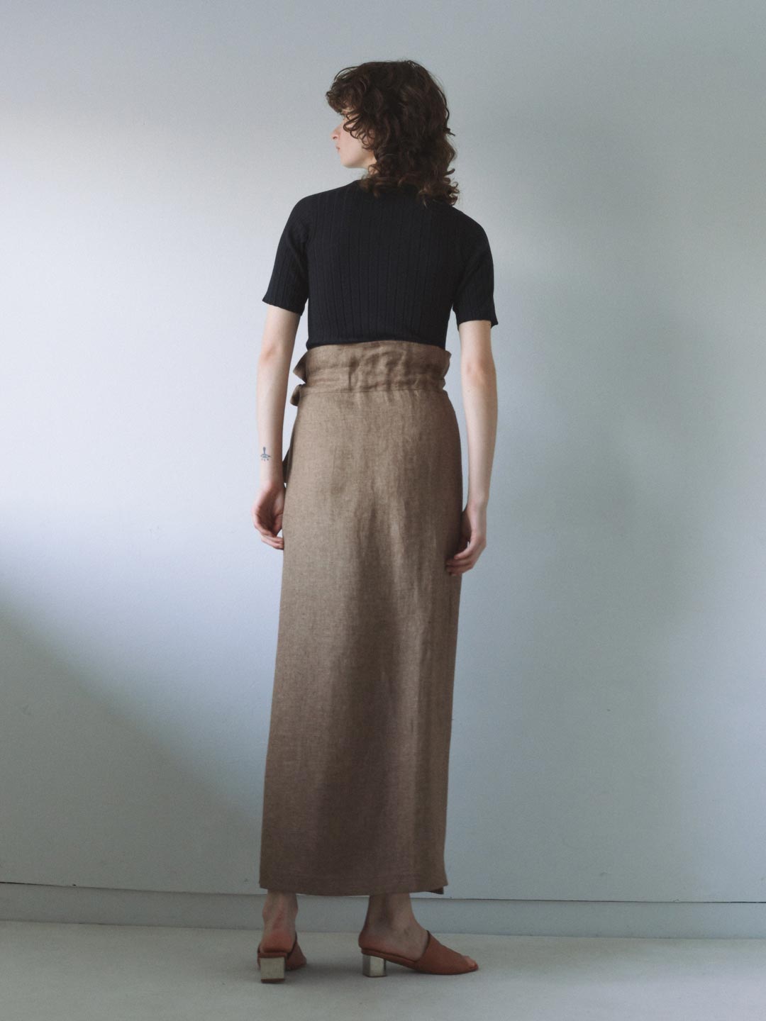 Linen Wrap Skirt - Brown