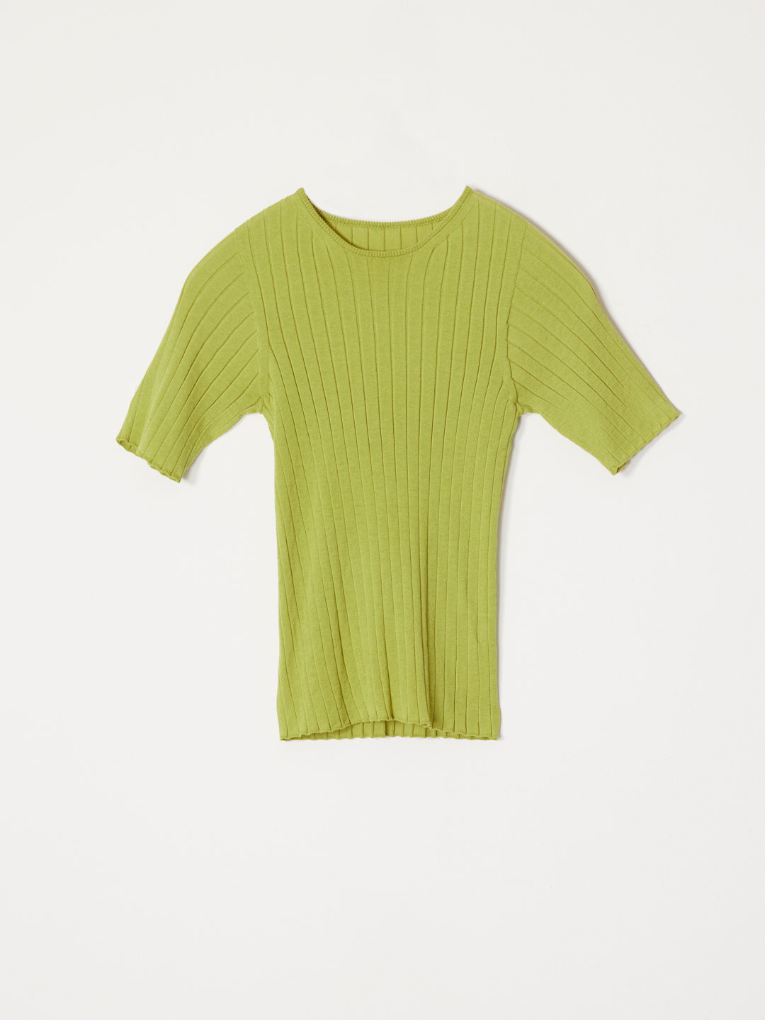 No.0397 Cotton Wide Rib Knit Tee - Light Green/Lime