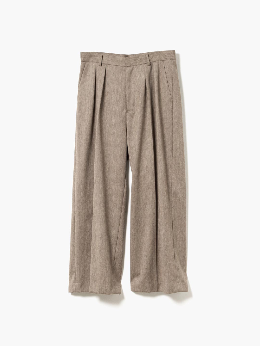 Wool Twill Wide Trousers - Heather Brown