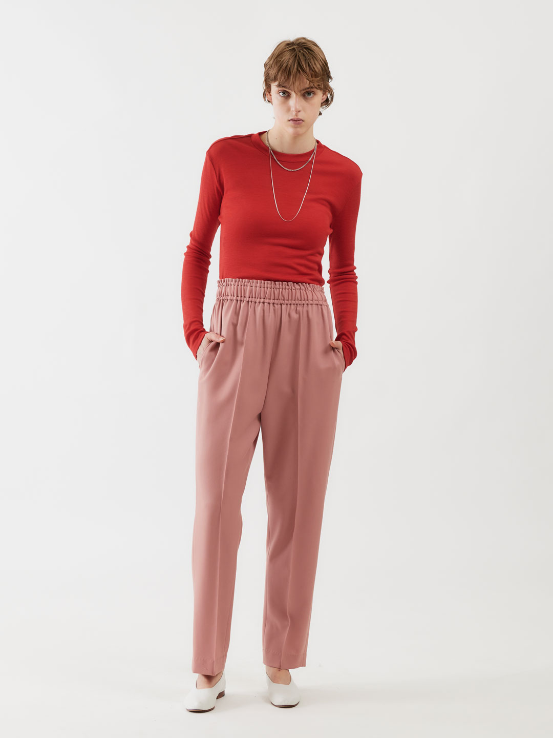 Wool Twill Easy Trousers - Pink