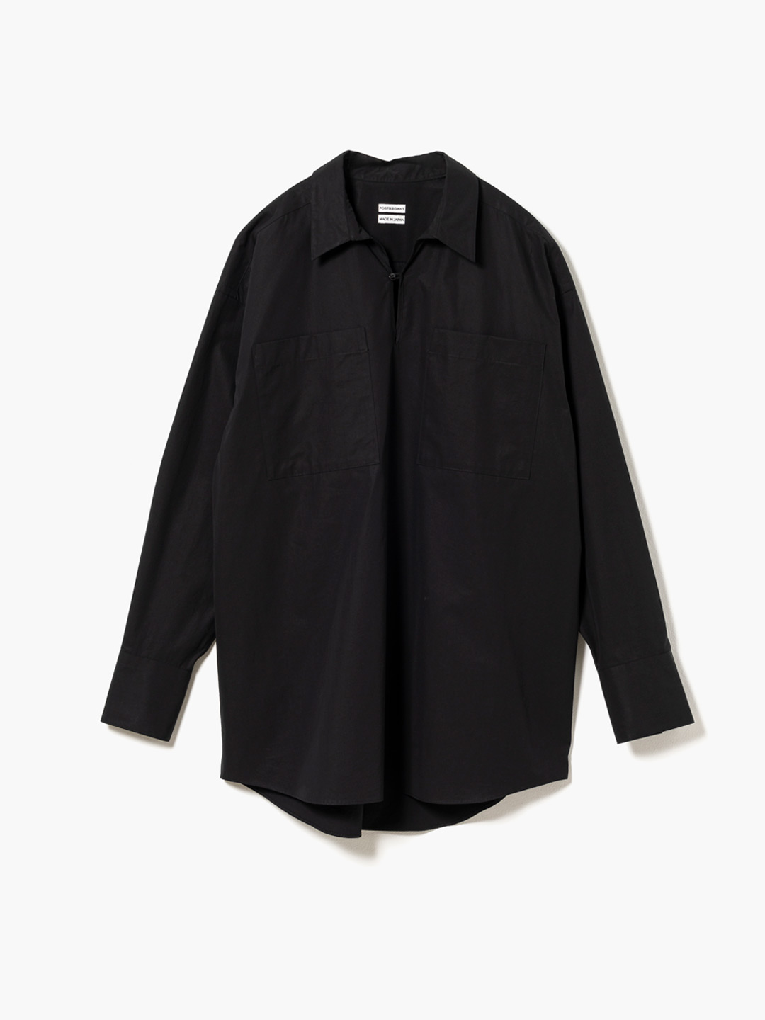 Fine Cotton Pull-Over Pocket Shirt - Black