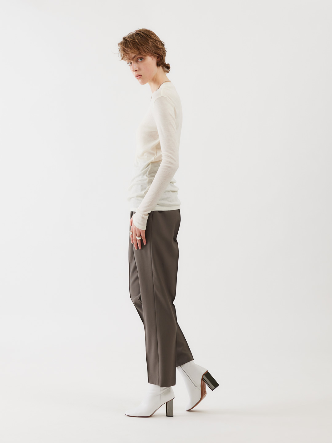 POSTELEGANT ポステレガント ダークグレー ゴムウエスト スラックス